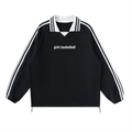 GS Basketball Contrast Striped Lapel Collar Sweatshirt