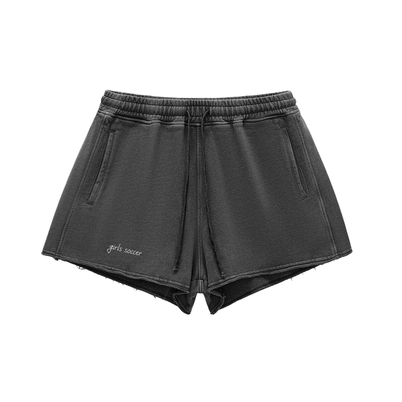 GS Soccer Snow Washed Raw Edge Drawstring Shorts